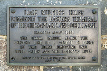 Plaque identifying the Chesapeake and Ohio Canal lock keeper's house