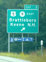 Highway sign alongside I-91 in southeastern Vermont