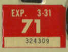 1970 (exp. 3-31-71) sticker, white on red