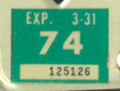 1973 (exp. 3-31-74) sticker, white on green