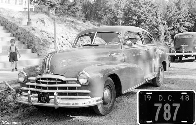 1948 D.C. plate no. 787 on a 1948 Pontiac Sport Coupe parked on 34th St. S.E. in May 1948.