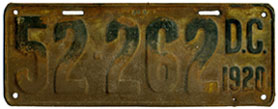 1920 Passenger plate no. 52-262