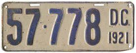 1921 Passenger plate no. 57-778