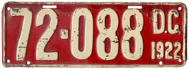 1922 Passenger plate no. 72-088