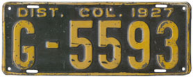 1927 Passenger plate no. G-5593