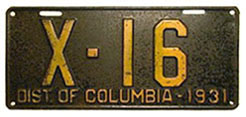 1931 non-resident plate no. X-16