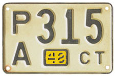1948 Conn. auto plate no. PA 315, black on reflective white, used Mar. 1948-Feb. 1949 and revalidated through Feb. 1957.